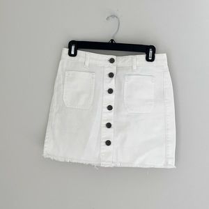 BDG white denim mini skirt button down with pockets XS